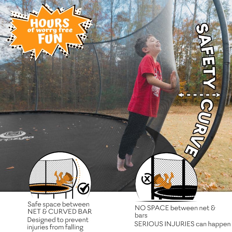 JUMPZYLLA Trampoline Outdoor 8FT 10FT 12FT 14FT 15FT 16FT with Enclosure and Ladder, ASTM Approved Recreational Trampolines for Kids and Adults, Anti-Rust Coated Frame JUMPZYLLA