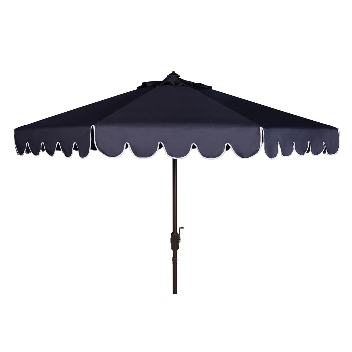 SAFAVIEH PAT8010A Collection Venice Navy and White Single Scallop 9Ft Crank Outdoor Push Button Tilt Umbrella Safavieh