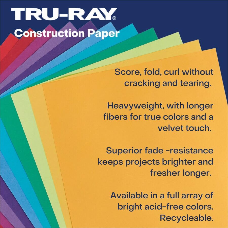 Pacon 103022 Tru-Ray Construction Paper, 76 lbs., 9 x 12, Blue, 50 Sheets/Pack Tru-Ray