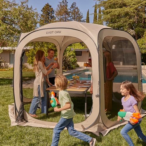 East Oak Screen House Tent Pop-Up, Portable Screen Room Canopy Instant Screen Tent 12 x 12 FT with Carry Bag for Patio, Backyard, Deck & Outdoor Activities, Beige EAST OAK