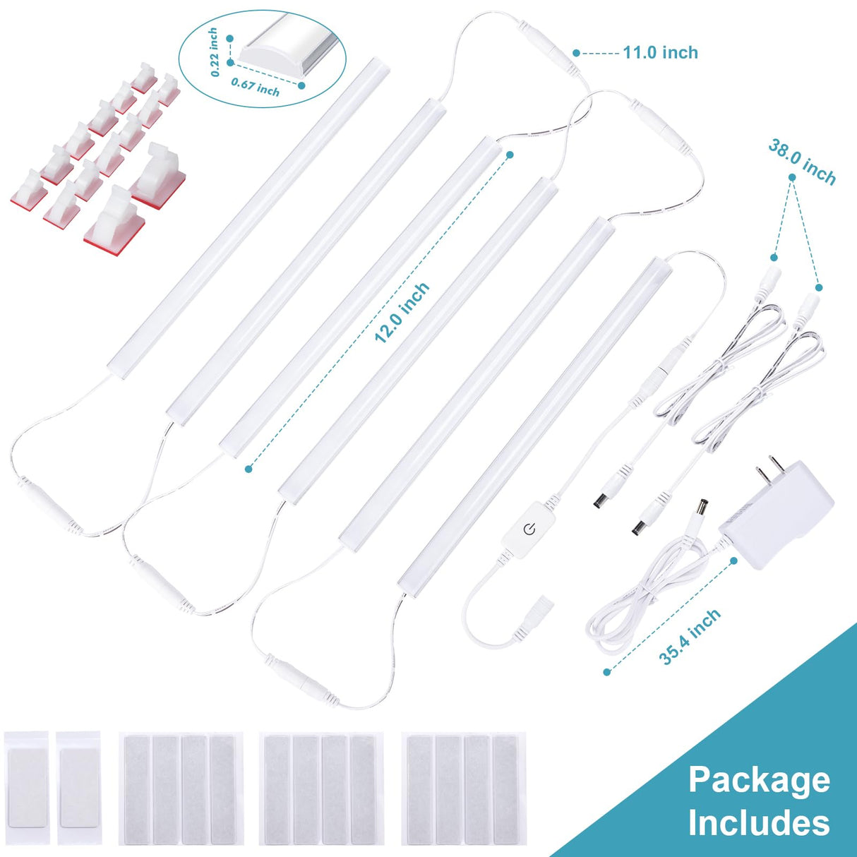 6PCS x 12 inch Under Cabinet LED Lights 4500K, Dimmable Under Counter Lights for Kitchen, Led Under Cabinet Lighting, Plug-in Under Cabinet Lights with Memory Function, Daylight White JUSJUBR