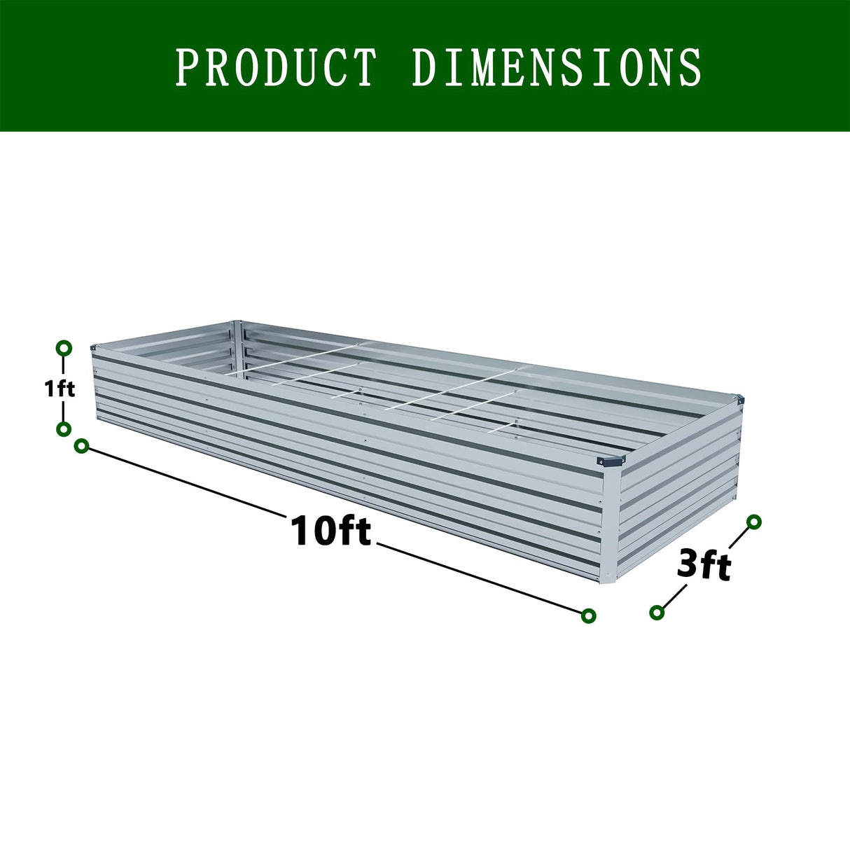 ZUNUDA Galvanized Raised Garden Bed,2 Pcs 10×3×1FT Metal Planting Box for Outdoor Vegetable, Fruit,Planter Gardening (Silver) ZUNUDA