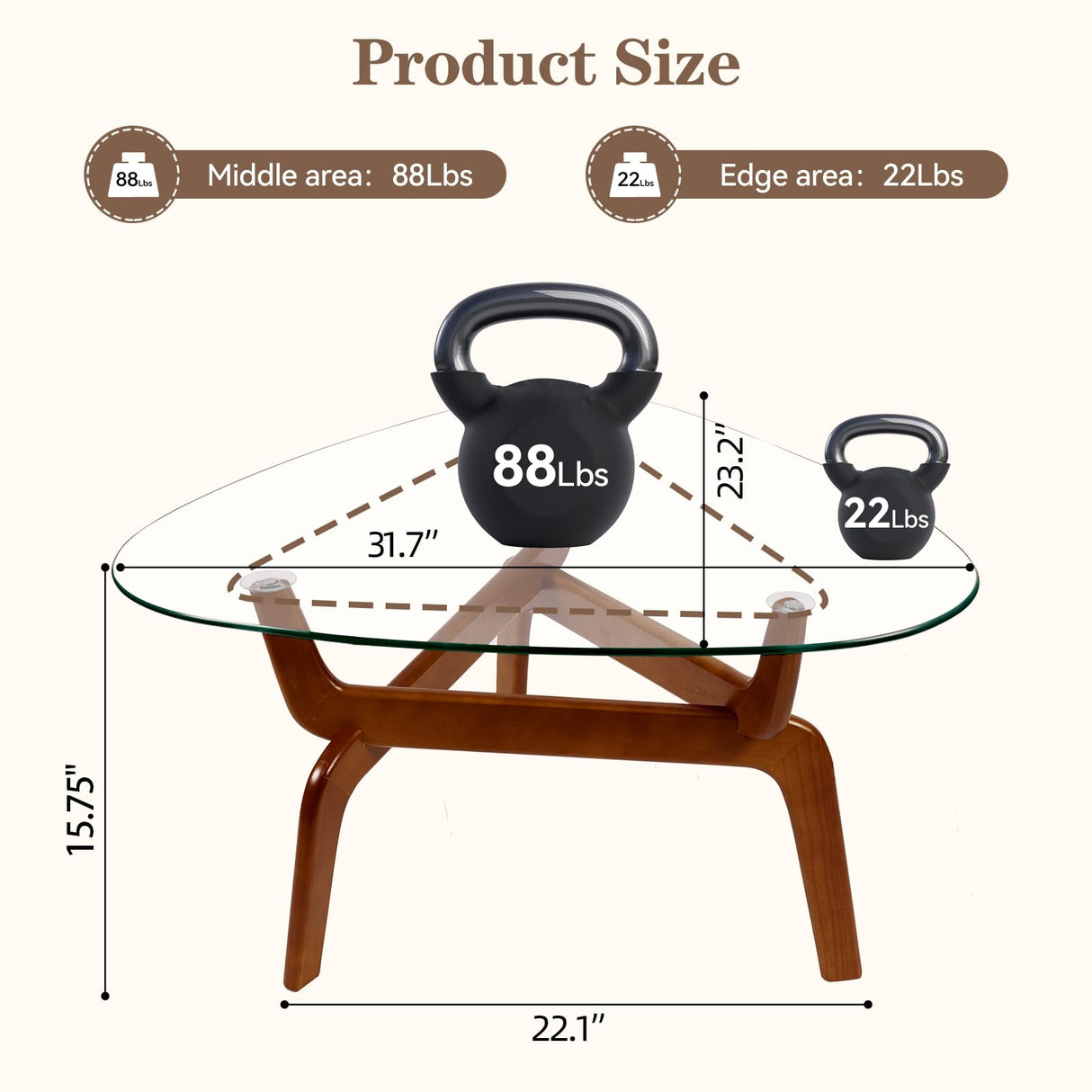 Glass Coffee Tables for Living Room, Triangle Coffee Table with Non-Tip Rubber Wood Base, Morden Tea Table with Tempered Glass Top | Perfect for Homes with Kids/Pets, Office, Apartment (Brown) DUO GE MAO