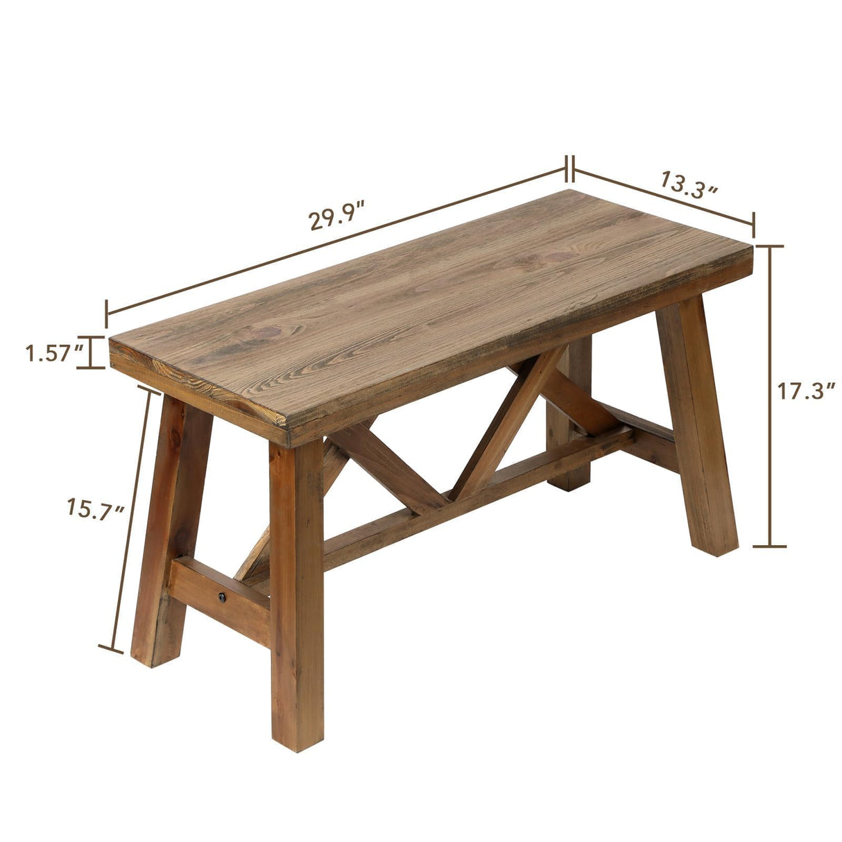 Wnutrees 30" Farmhouse Wood Bench, Rustic Solid Wood Entryway Bench Seat with Double X-Structure for Dining Room, Living Room, Hallway, Structural Stability, Natural Wnutrees