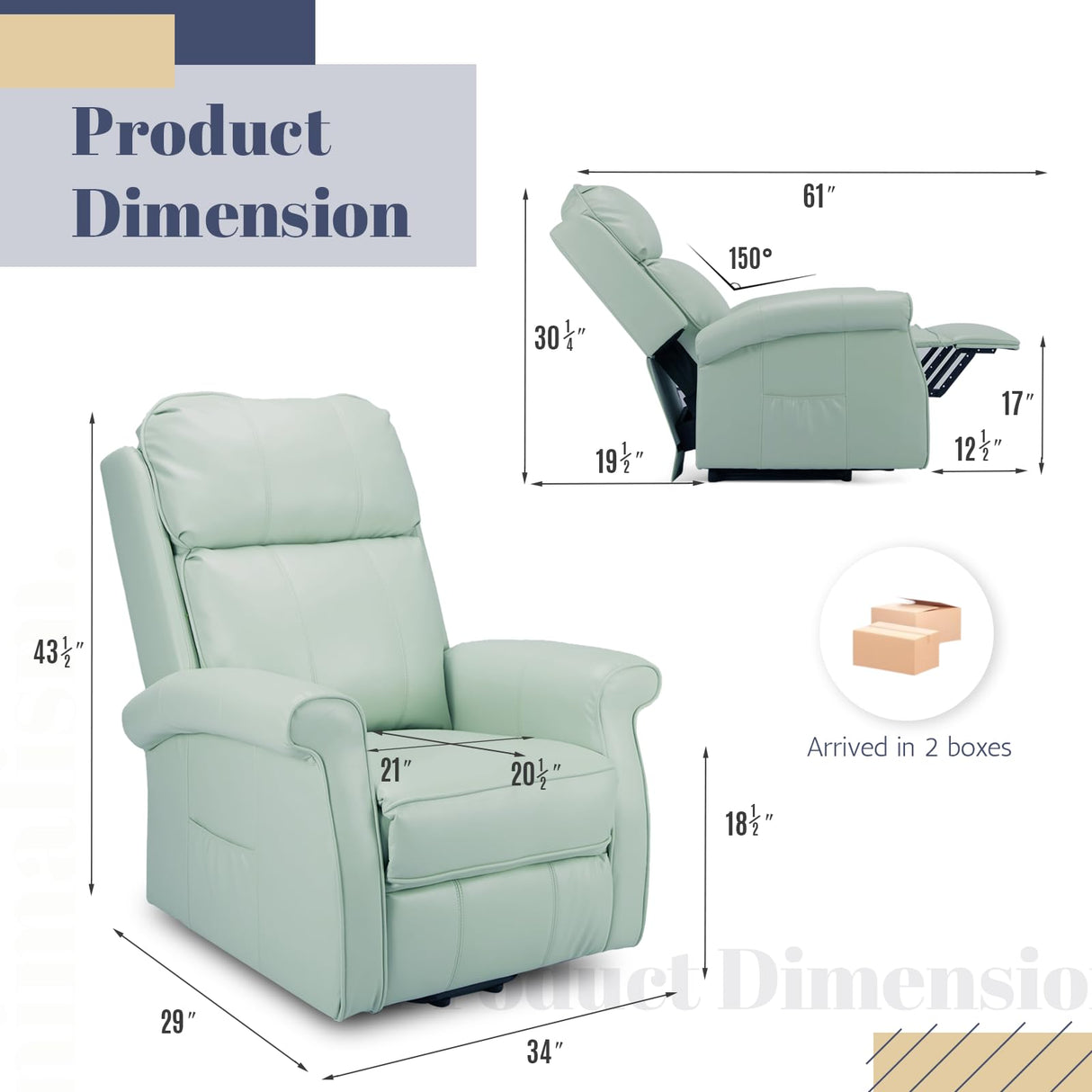 Esright Electric Power Lift Recliner Chair, Faux Leather Electric Recliner for Elderly with Side Pocket & Remote Control, Mint Green Esright