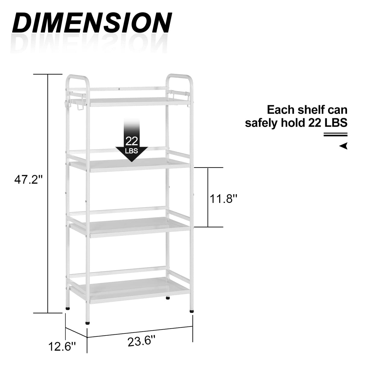 HDANI Storage Shelves, 4-Tier Metal Storage Rack with Shelf,Shelf Organizer,Garage Standing Shelving Unit for Laundry,Bathroom,Kitchen,Pantry, Closet,23.6''W X 13.8''D X 50 H''H,White HDANI
