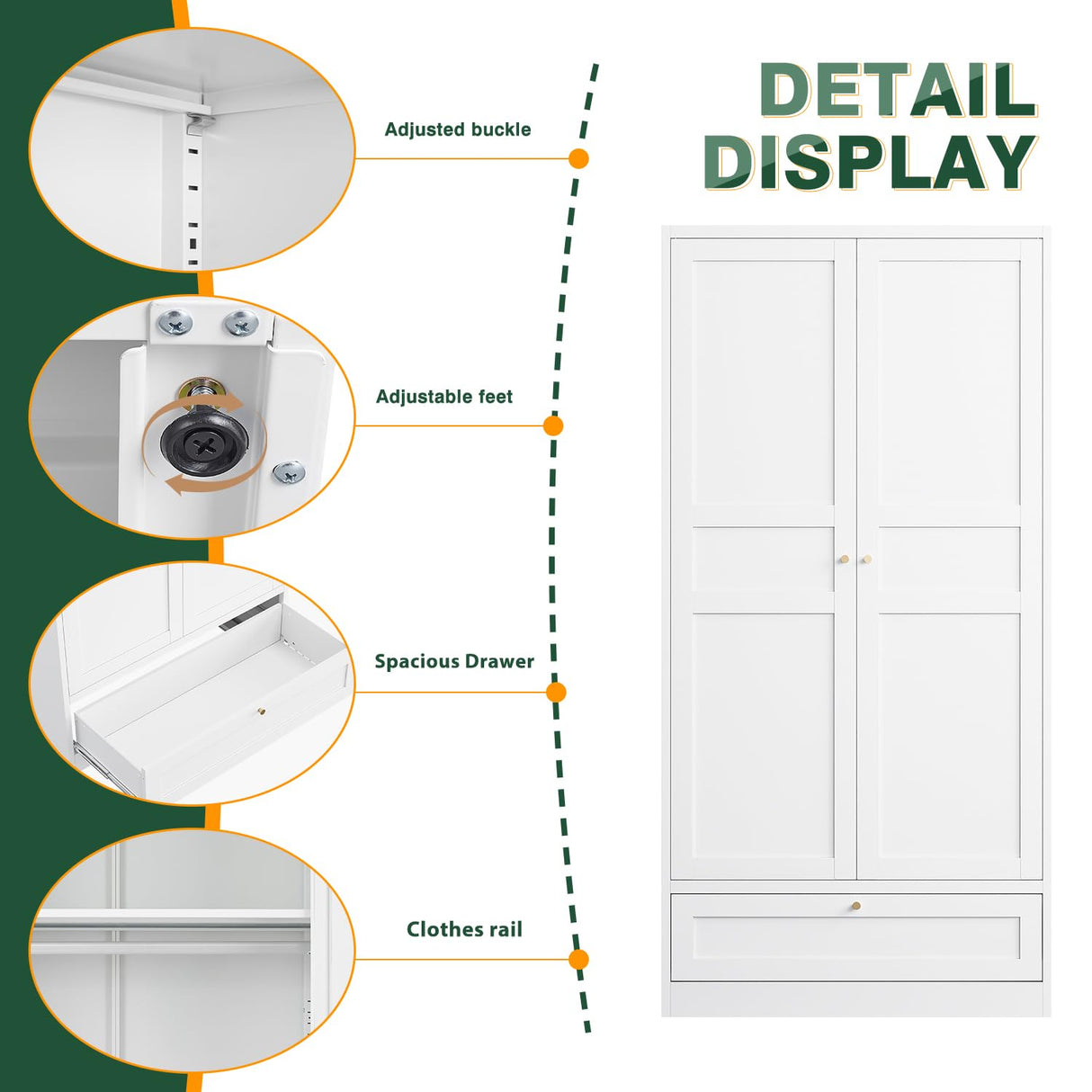 Letaya Wardrobe Closet,72" H Clothing Metal Storage Cabinet with Storage Drawer Adjustable Shelves and Hanging Rod,Bedroom Armoire Cabinet Clothes Organizer (White) Letaya
