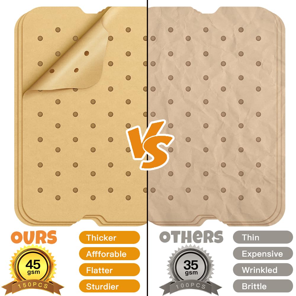 Air Fryer Liners Disposable for Ninja: 150pcs Air Fryer Parchment Paper Liners for Ninja Foodi Smart XL FG551 6-in-1 Indoor Grill Accessories Perforated Rectangle Airfryer Liner Sheets DNSSY