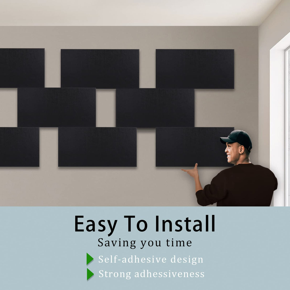 6 Pack Self-adhesive Acoustic Panels,15.75" X 31.5" X 0.47" Soundproof Wall Panels, High Density Beveled Edge Sound Absorbing Panels, Acoustic Treatment for Studio Home and Office (Black) ENSEPST