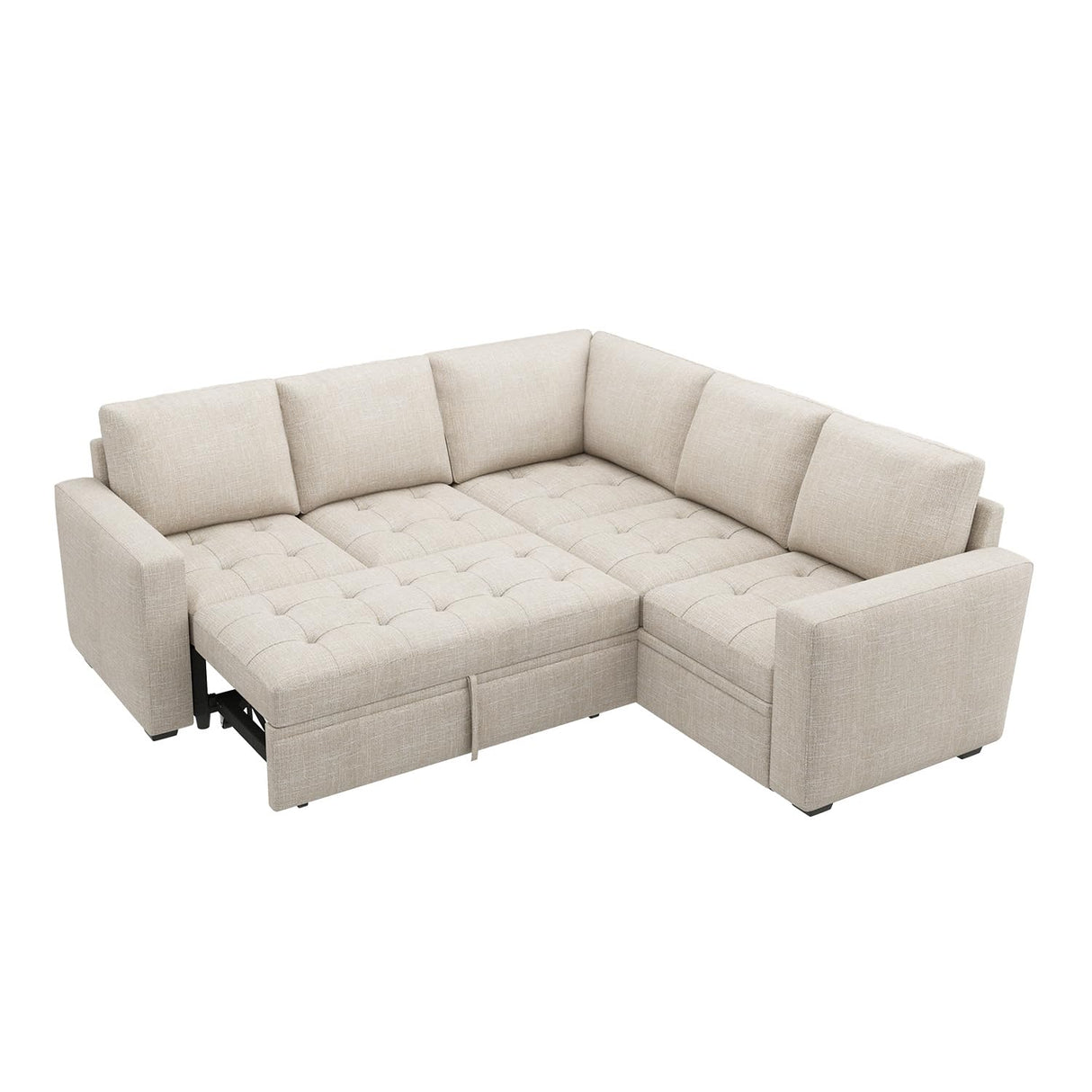 HONBAY Modular Sectional Sleeper Sofa with Pull Out Bed, Rearrangeable Sectional Couch with Storage Seat, Sectional Couches for Living Room,Beige HONBAY