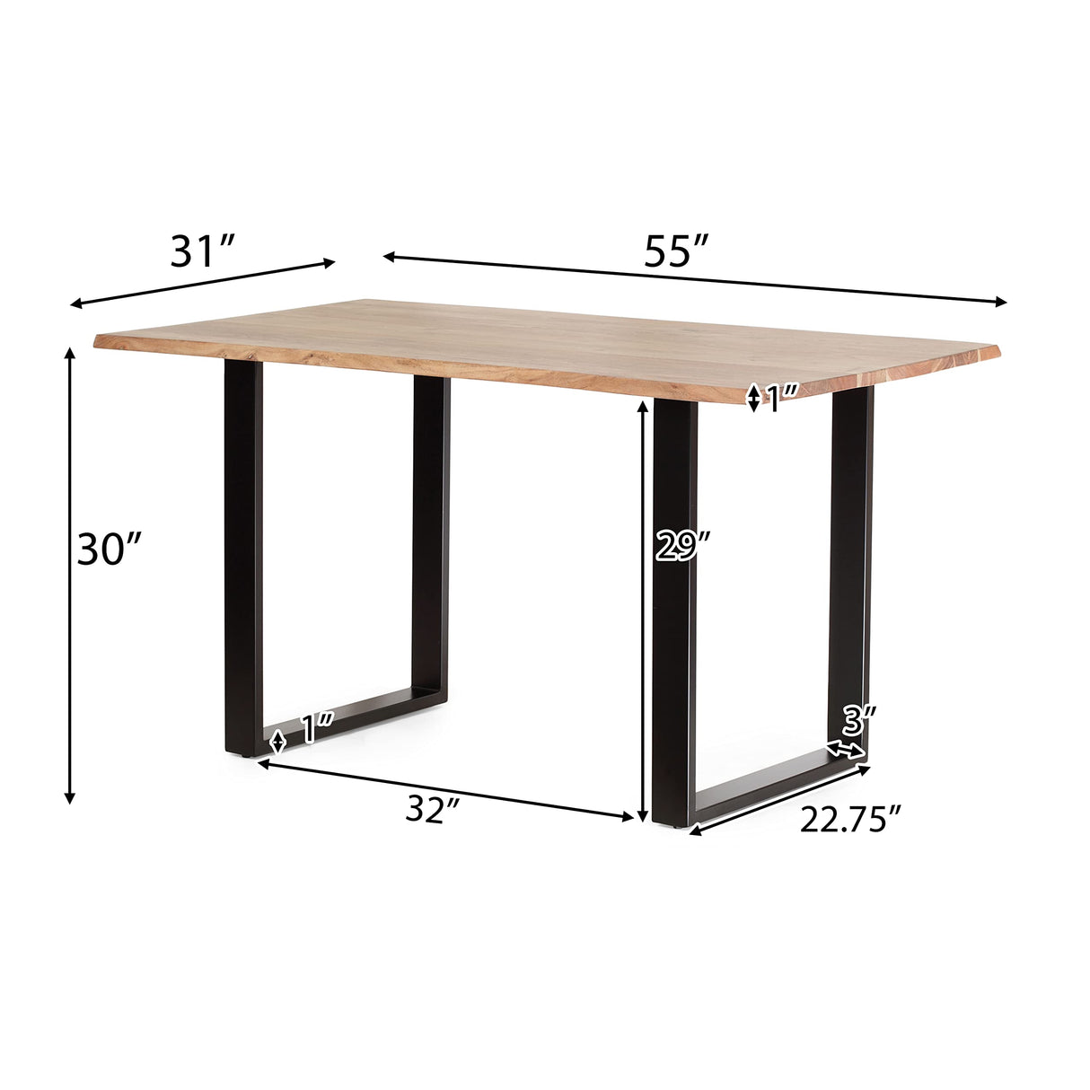 Christopher Knight Home Dining Table, Black + Natural, 31D x 55W x 30H in Christopher Knight Home
