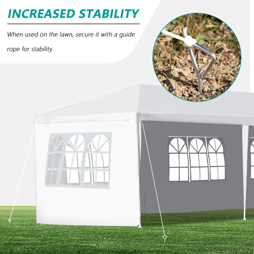 Gazebo Tent 10'x30' Canopy Tent Outdoor Gazebo Canopy Wedding Party Tent Heavy Duty Gazebo Pavilion, White (10x30ft 5 Removable Sidewalls) ZAAYO