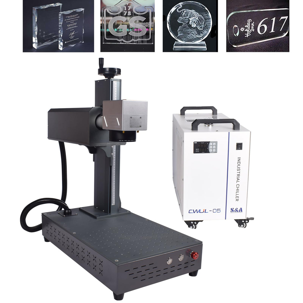 JPT 3W/5W UV Laser Engraver Laser Marking Machine, 175×175mm(6.9x6.9") with S&A Water Chiller and D80 Rotary Axis (UV 5W) Ovsuqu