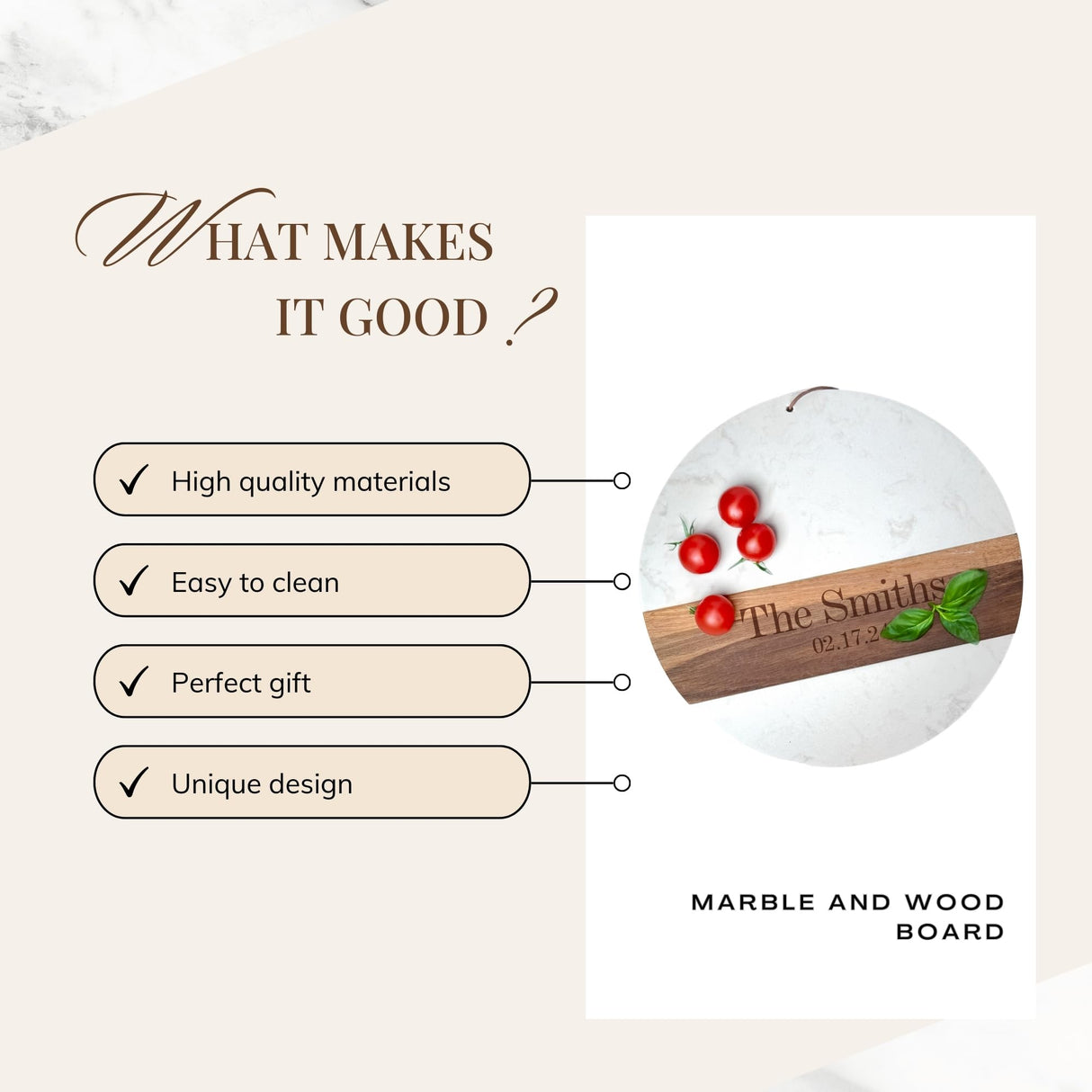 Marble And Wood Cutting Boards For Kitchen - Engagement Gifts For Couples, Personalized Wood And Marble Charcuterie Board, Personalized Round Cutting Board - Marble Cheese Board Glam Celebration