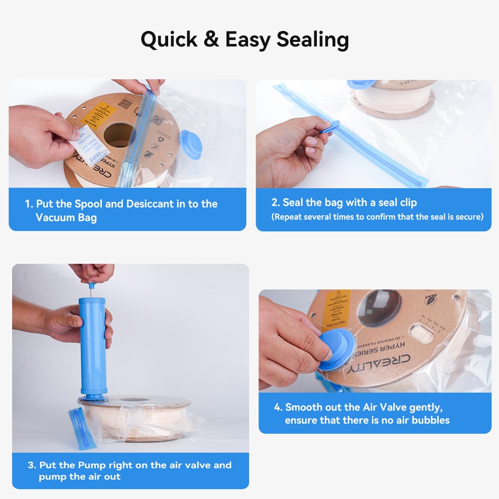 Creality Filament Vacuum 3D Printer Filament Vacuum Storage Kit 350 x 350mm, 10 Vacuum Bags with 10Desiccants, 10 Sealing Clip and 1 Hand Pump Cregrant3D