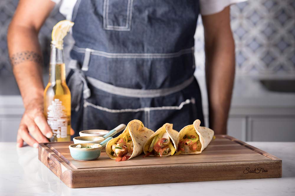 PREMIUM ACACIA Cutting Board & Professional Heavy Duty Butcher Block w/Juice Groove - Extra Large (17"x13"x1.4") Organic, End Grain Chopping Block. SOULFINO