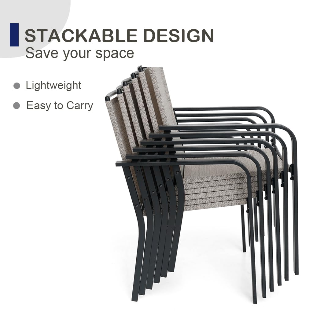 Anmutig 5 Piece Patio Dining Set, 4 PCS Outdoor Black Sling Stackable Chairs and 35" Square Metal Patio Table with Umbrella Hole for Garden Backyard Deck Anmutig