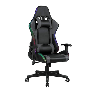 Gaming Chair with Bluetooth Speakers RGB LED Lights, Music Video Game Chair, Ergonomic PU Leather Comfortable Computer Chair, Adjustable Reclining Racing Office Swivel Chair for Adult Teens (Gray)
