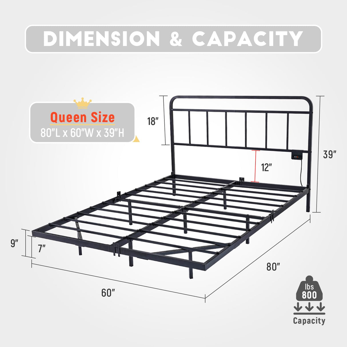 Domus Homeware Floating Queen Size Platform Bed Frame with LED Lights & Charging Station - Includes Powered Screwdriver for Assembly, Mattress Fasteners & Corner Pads, Hardened Steel Domus Homeware