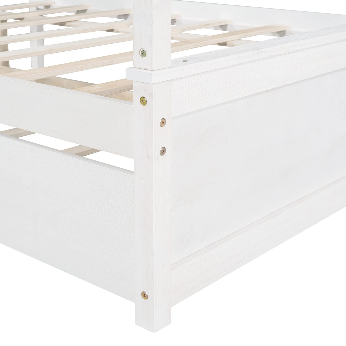 SOFTSEA Full Size Canopy Bed Frame with Trundle, Solid Wood Bed Frame with Headboard for Bedroom, No Box Spring Needed, White SOFTSEA