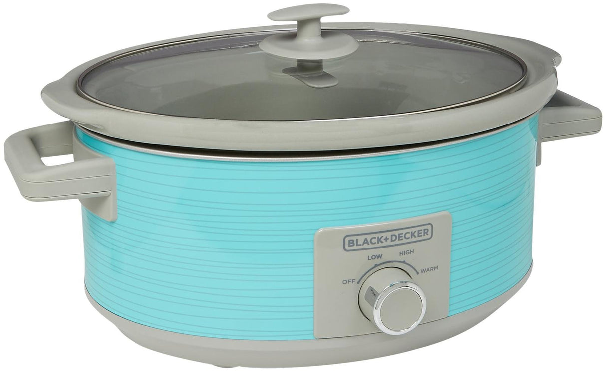 BLACK+DECKER 7-Quart Slow Cooker, SC2007D, Lid Holder, 3 Heat Settings, Extra Large Handles, Dishwasher Safe, Teal BLACK+DECKER