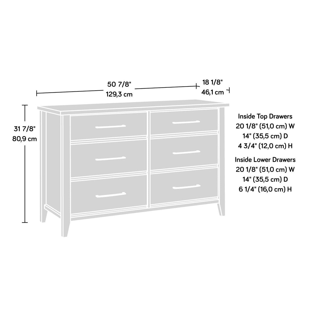 Sauder Summit Station Dresser, L: 50.91" x W: 18.15" x H: 31.85", Glacier Oak finish Sauder