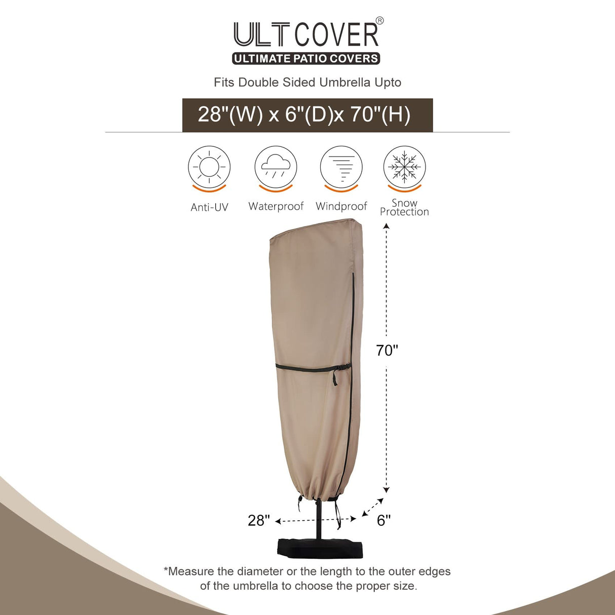 ULTCOVER Patio Parasol 600D Waterproof Outdoor Market Extra Large Umbrella Cover - Fits Double-Sided Umbrella 13-15 Feet ULTCOVER
