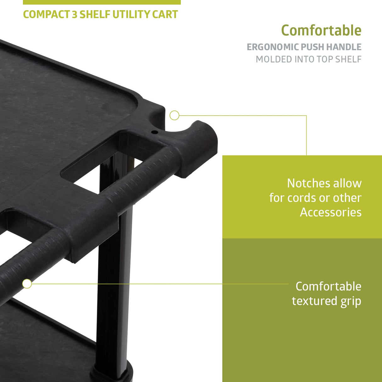 Pearington 3-Tier Compact Multi-Purpose Plastic Utility Cart with Lockable Wheels up to 300LBS, Black Pearington