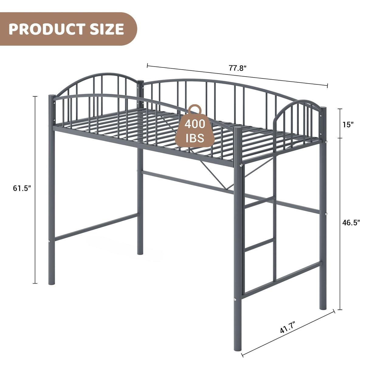 GarveeHome Loft Bed Twin Size, Heavy Duty Metal Loft Bed Frame with Arched Guardrail and Safety Ladder, Space-Saving, No Box Spring Needed, Matte Gray GarveeHome