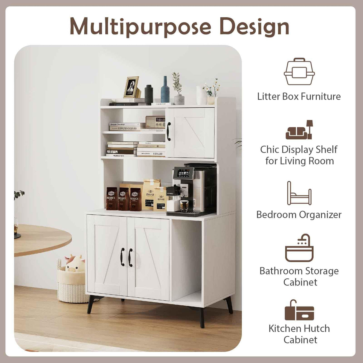 PETSITE Cat Litter Box Enclosure with Storage Shelf, 52 Inches Tall Modern Wooden Hidden Litter Box Furniture with Storage Shelving, Ideal for Indoor Cats (White) PETSITE