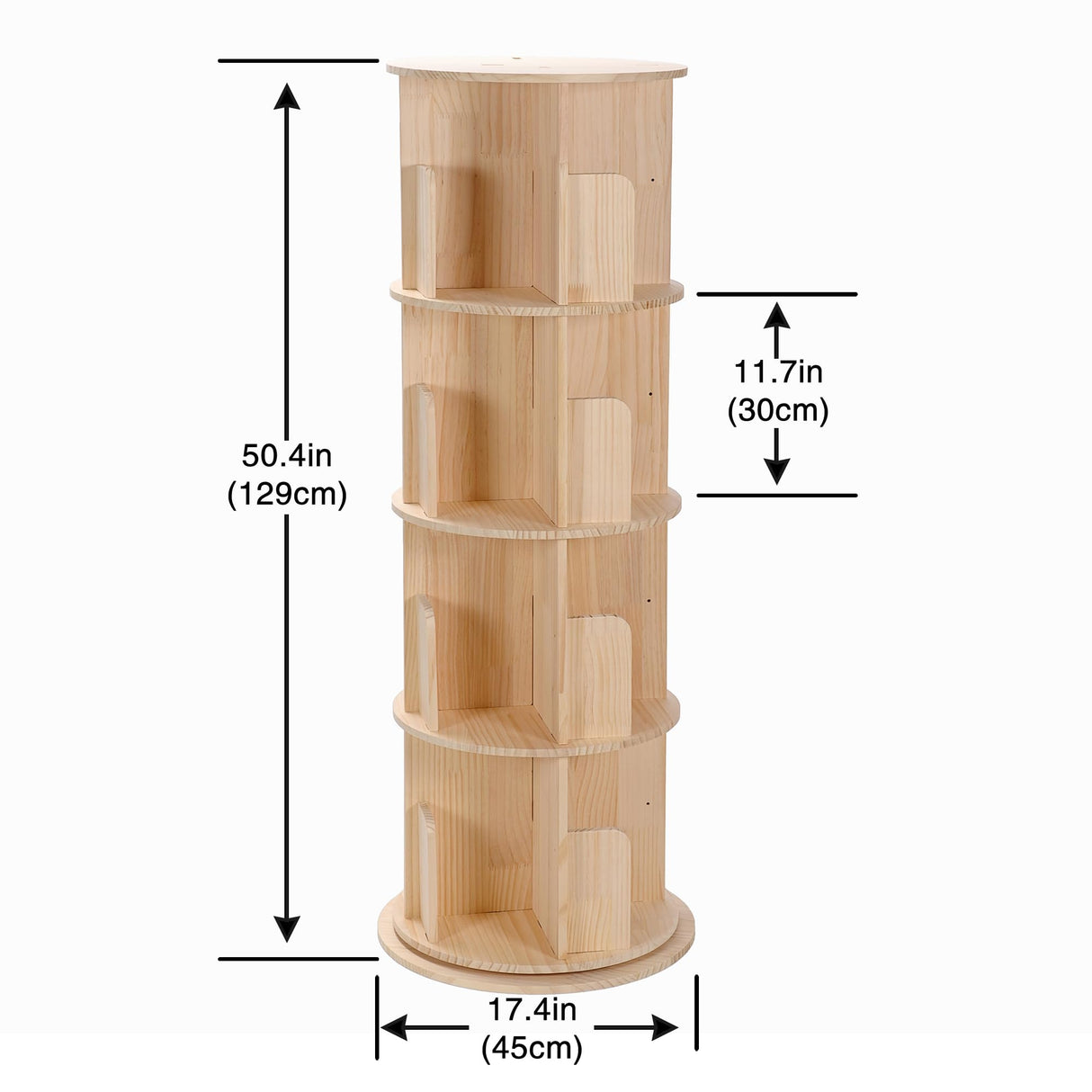 Rotating 360° Bookshelf – 4-Tier Solid Wood Corner Storage Rack for Small Spaces hhgrapehh