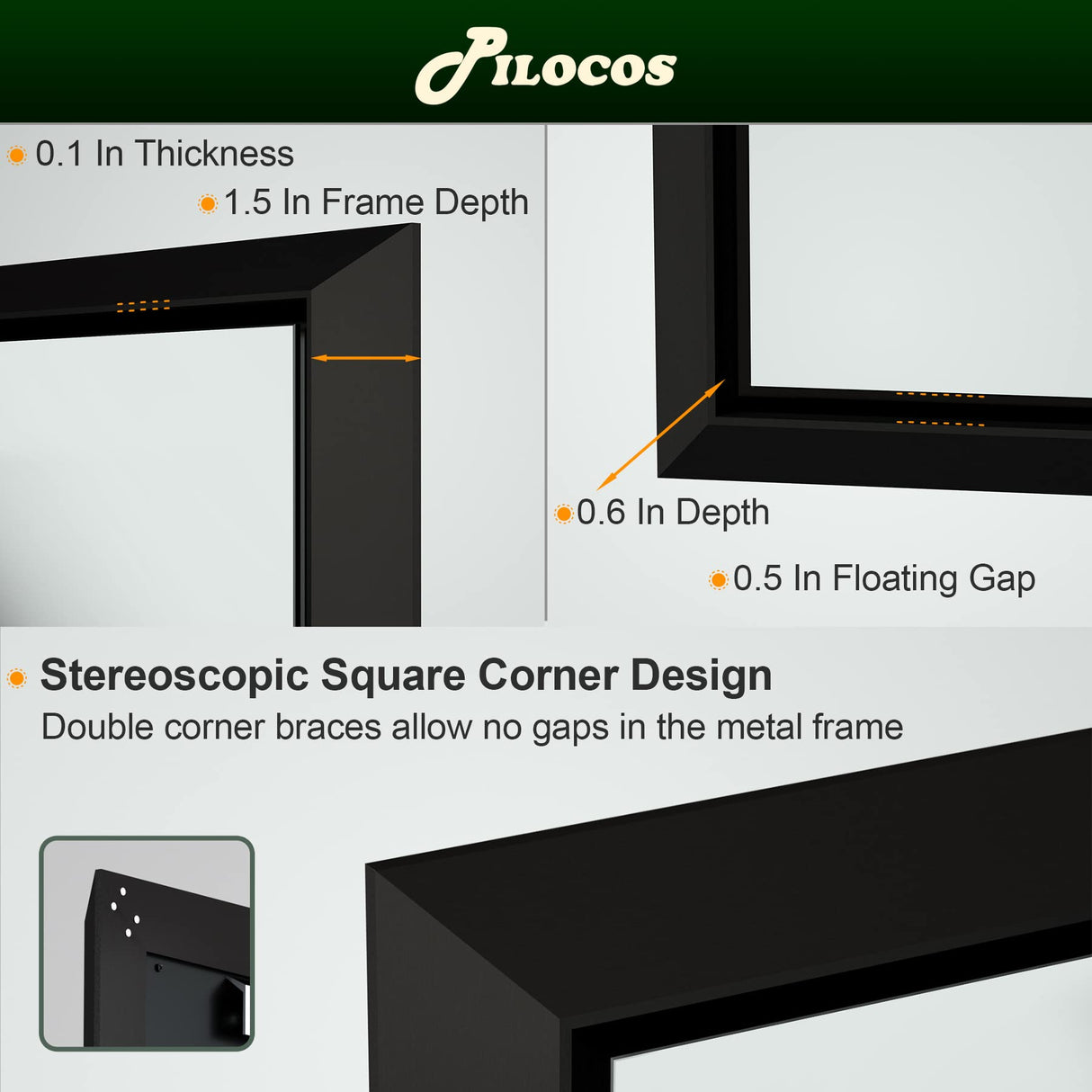 PILOCOS 55X36 Inch Black Metal Framed Bathroom Mirror for Wall, Matte Black Bathroom Vanity Mirror Farmhouse Large Rectangle Mirror, Anti-Rust, Tempered Glass, Hangs Horizontally or Vertically PILOCOS