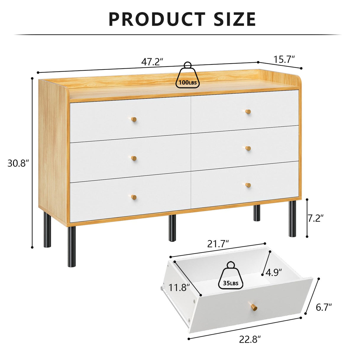 LYNSOM Dresser for Bedroom, 6 Drawer Natural Wood Dresser with Wide Drawer and Metal Handles, Modern Dressers & Chests of Drawers for Hallway Entryway LYNSOM
