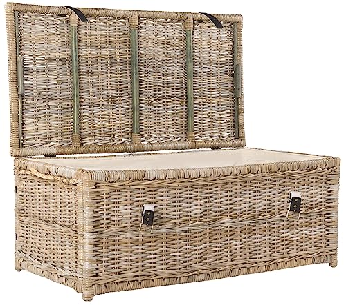 happimess HPM9000C Caden 46" Wicker Storage Trunk, Collapsible for flat storage, Rattan-Kubusoft Gray, Coastal for Office, Dorm Room-LivingRoom, Bedroom, Dining Room, Natural happimess