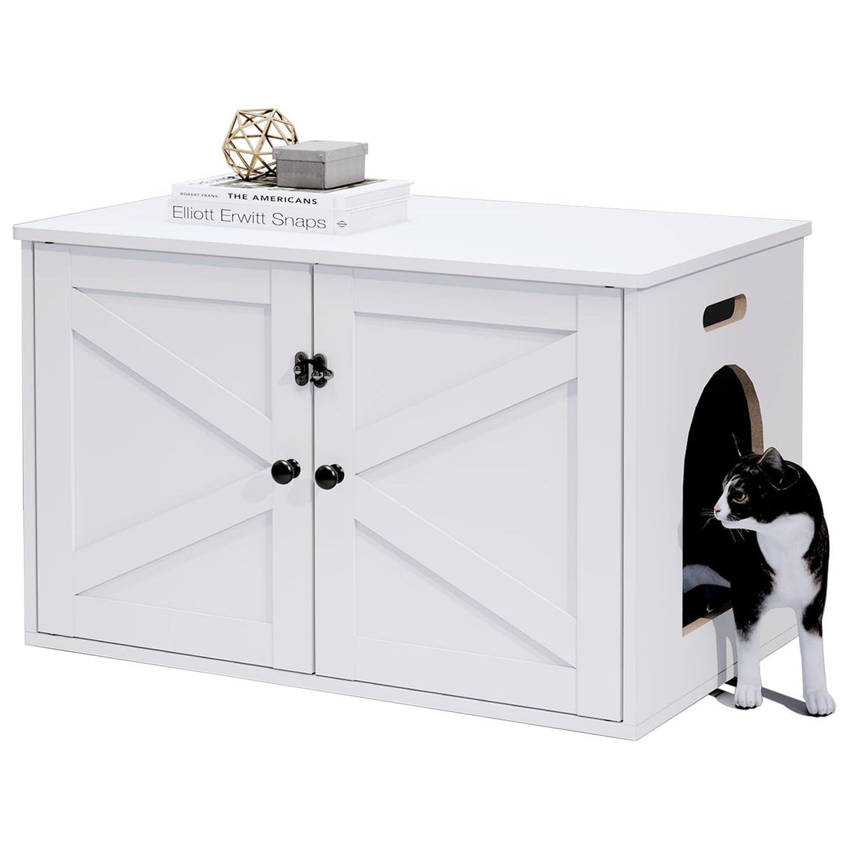 Timberer Cat Litter Box Enclosure, Litter Box Furniture Hidden with Removable Divider, Wooden Cat Washroom Furniture, Indoor Cat House, White Timberer