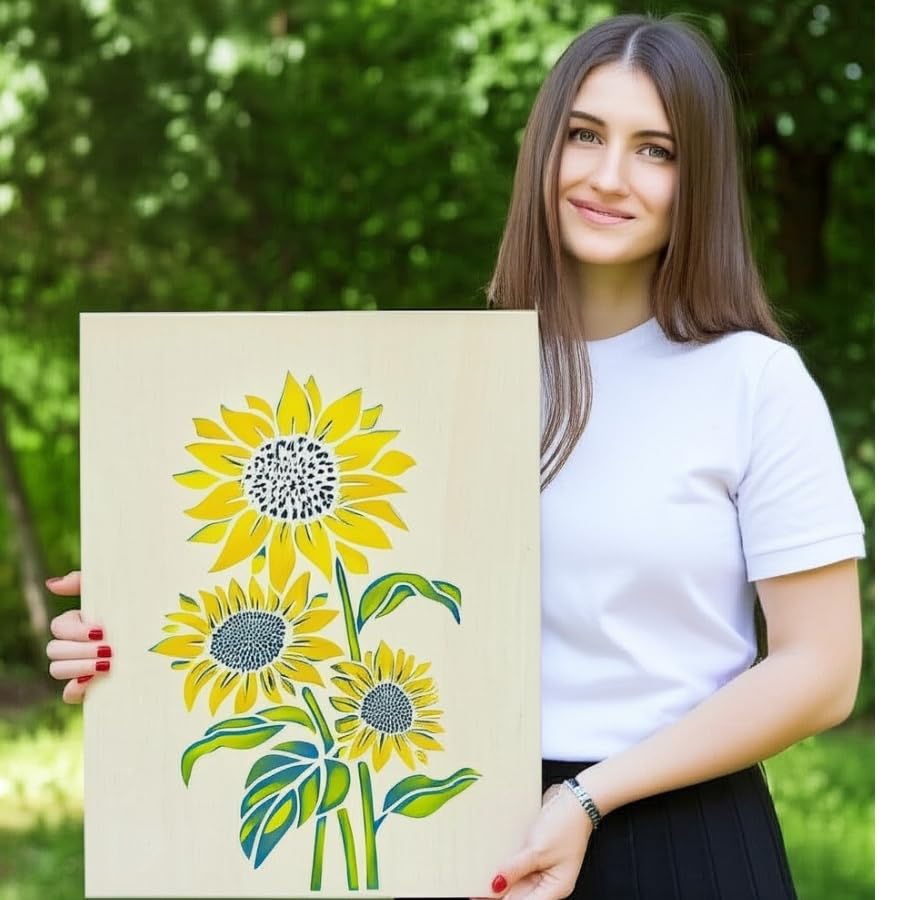 DLY LIFESTYLE Large Sunflower Stencil for Painting (12x15 Inches) - Flower Stencils for Crafts Reusable for Walls, Fabric, Furniture - Wall Stencil - Floral Stencils for Painting on Wood DLY LIFESTYLE