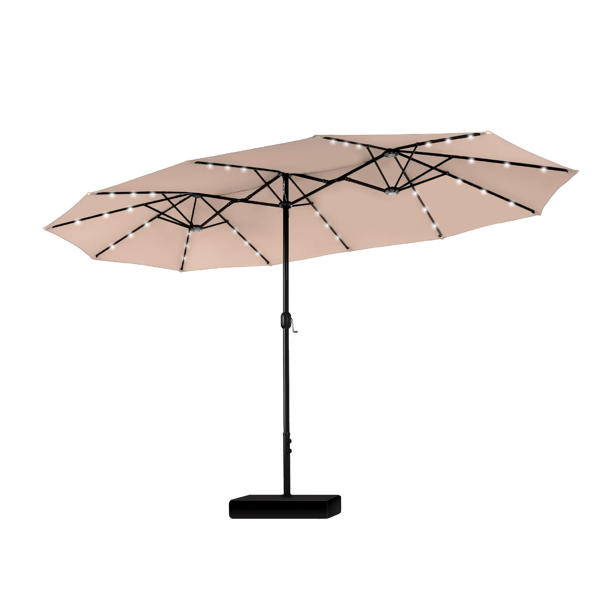 PHI VILLA 15ft Large Patio Umbrella with Base & Solar Lights, Double-Sided Outdoor Rectangle Umbrellas with 36 LED Lights, Umbrella for Outside with Stand, Beige PHI VILLA