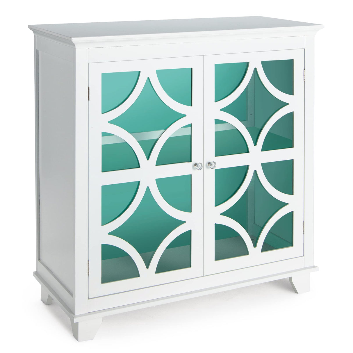 Giantex Buffet Sideboard, Freestanding Kitchen Cupboard w/Adjustable Shelf, 2 Decorative Glass Doors, Modern Storage Organizer for Living Room, Kitchen, Entryway (White & Green) Giantex