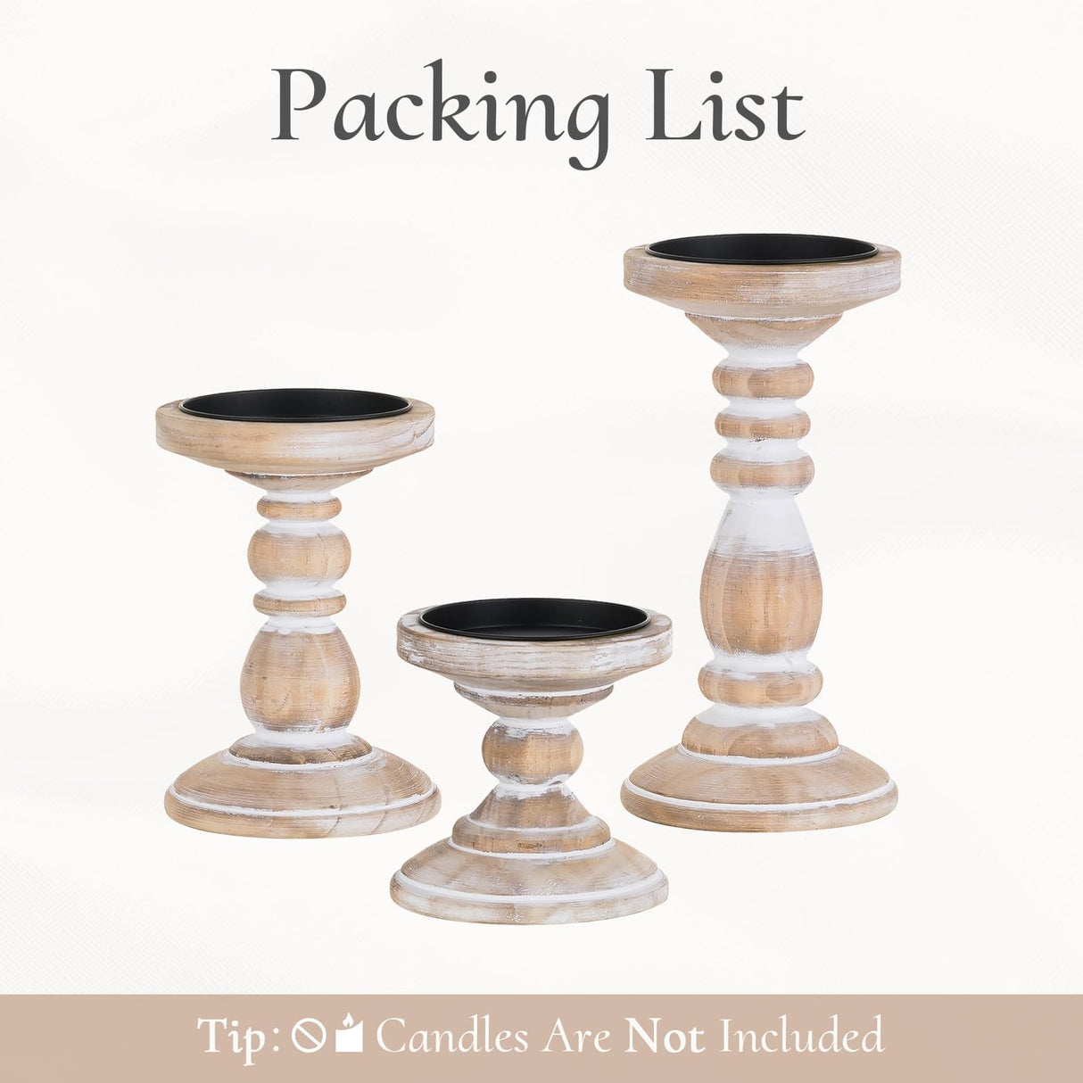 Inweder Wood Pillar Candle Holder: 3Pcs Rustic White Candle Holders for Pillar Candles Wood Candle Holders Distressed Wooden Farmhouse Candle Holder Large Rustic Candle Holder for Fireplace Table Inweder