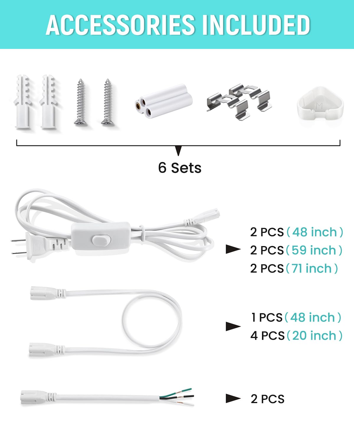 SUNLINKCO (6 Pack) 4FT T5 LED Integrated Fixture, 6500K,20W,2300LM(Super Bright White) Linkable LED Shop Light,Garage Ceiling and Cabinet Light,Strip Light,Corded Electric with ON/Off Switch SUNLINKCO