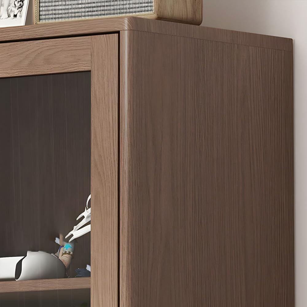 Elegant White Wooden Bookcase with Glass Doors and Storage Drawers for Stylish Home Organisation LITFAD