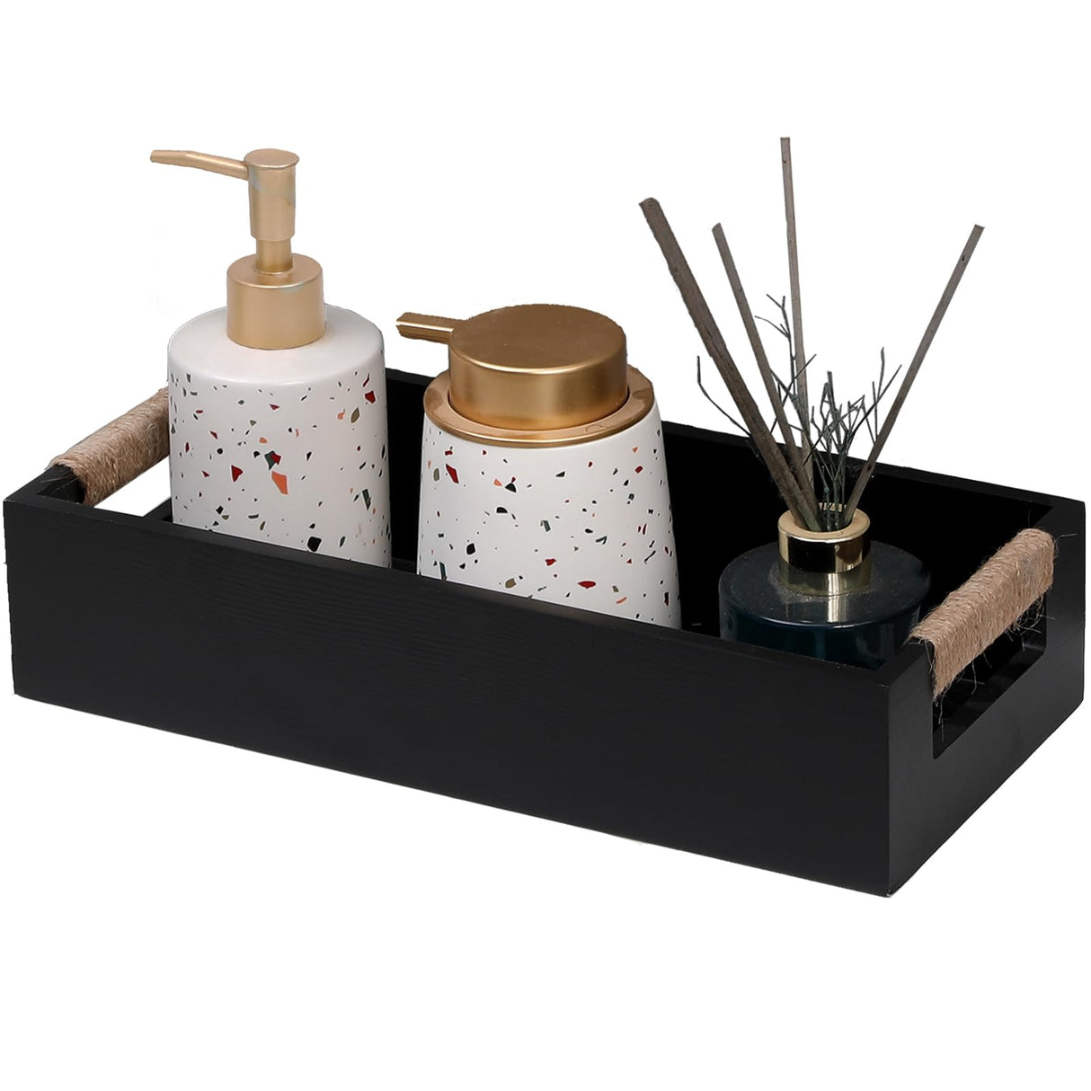 Bathroom Decor Box Toilet Paper Holder Wood Toilet Tank Basket,Toilet Tank Tray for Storage,DIY Kitchen Utensil Holder Box,Farmhouse Rustic Home Decor-Black HXGONYI