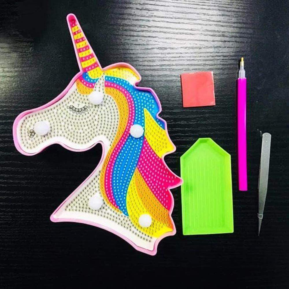 YOBEYI Diamond Painting Unicorn with LED Lights DIY Special Shaped Full Drill Crystal Diamond Drawing Bedside Lamp for Home Decoration (Unicorn A) YOBEYI