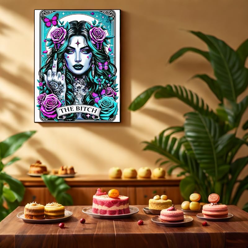 Gothic Diamond Art Kits for Adults-The Bitch Tarot Diamond Painting Kits for Adults Beginners, 5D DIY Full Drill Round Rhinestone Gem Art Crafts Paintings for Home Wall Decor 12"x16" GQYCZZ
