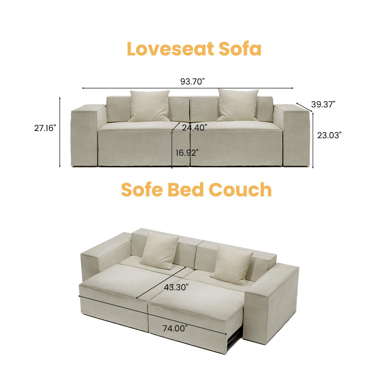POVISON Smart 92.91" Power Loveseat Sofa Bed Sleeper Sofa, Sectional Sofa Couch with Track Arm, 2 Couch Pillows, Anti-Scratch & Water-Proof, Beige POVISON Smart