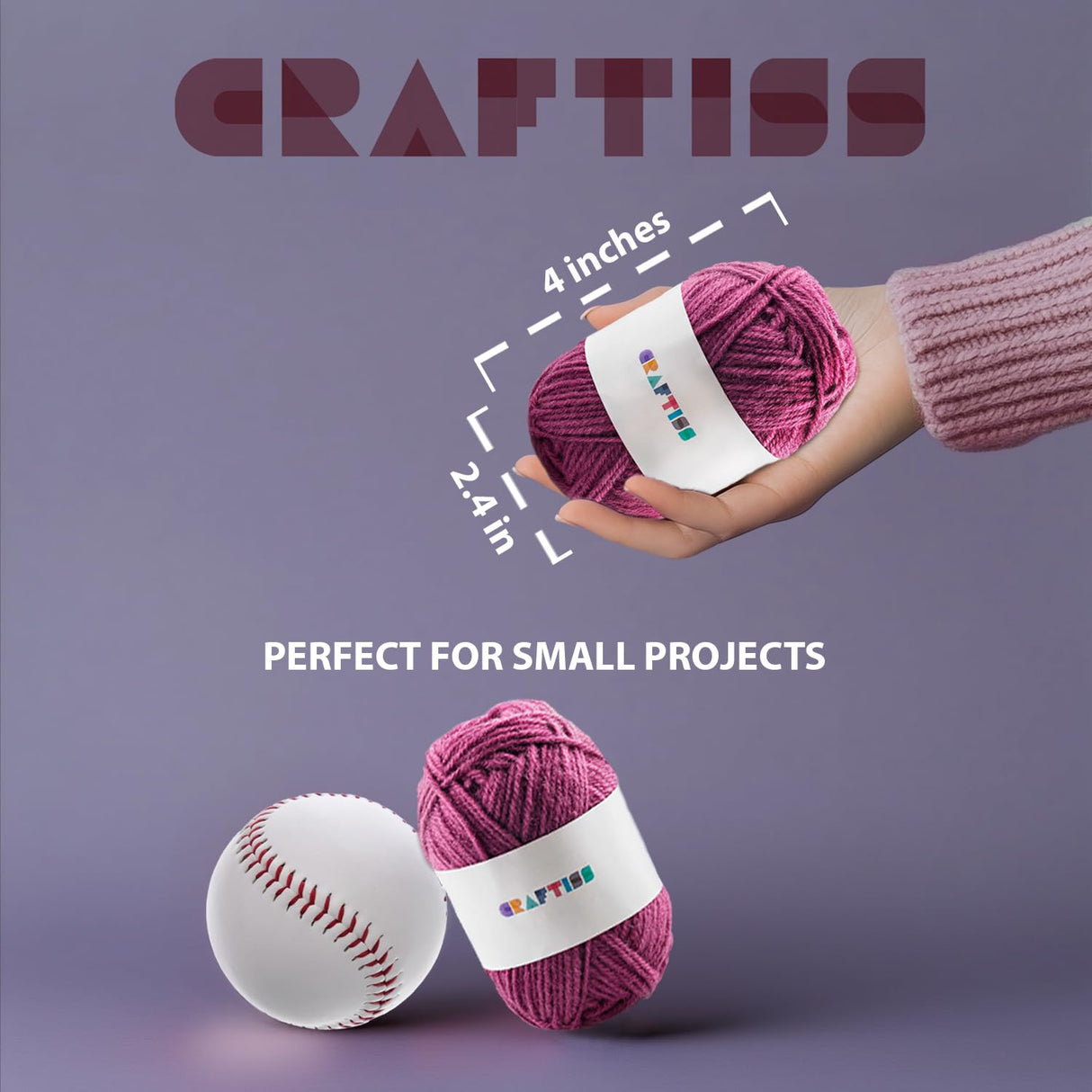 CRAFTISS 30x0.7Oz Acrylic Yarn Mini Skeins - 1300 Yards of Soft Yarn for Crocheting and Knitting Craft Project, Assorted Starter Crochet Bulk Kit for Adults and Kids CRAFTISS