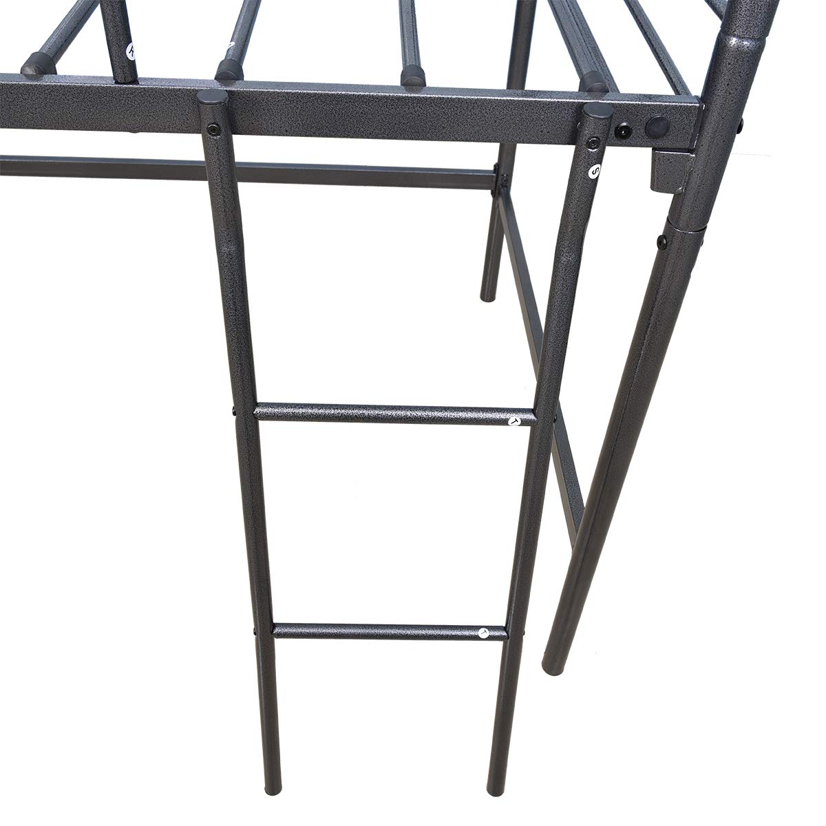 JURMERRY Metal Loft Twin Bed with Sturdy Steel Frame, High Sleeper Multipurpose Use Full-Length Guardrails & One Integrated Ladders Space- with Strong Board Slats,Black JURMERRY