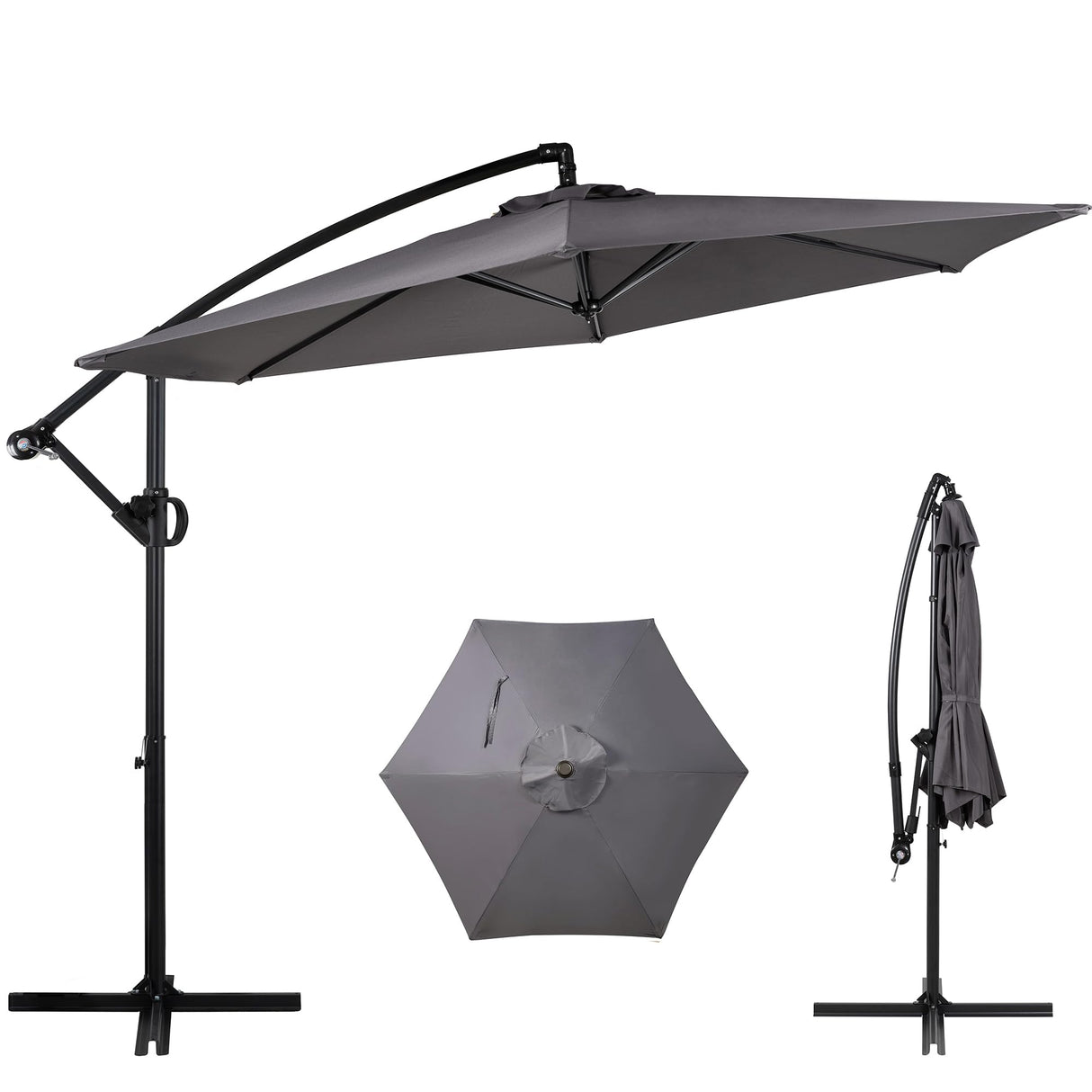 Shintenchi Patio Offset Umbrella with Easy Tilt Adjustment,Crank and Cross Base, Outdoor Cantilever Hanging Umbrella, Sunshade Umbrella Canopy, Dark Gray Shintenchi