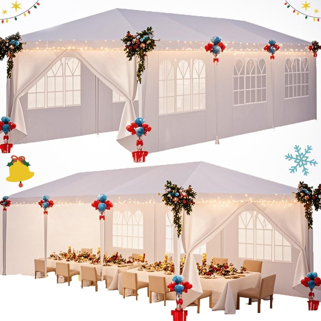 HOTEEL 10'x30' Canopy Party Tent with 6 Removable Sidewalls, Outdoor Event for Weddings, BBQ, Parties, Patio Camping Gazebo, Waterproof, White Hoteel