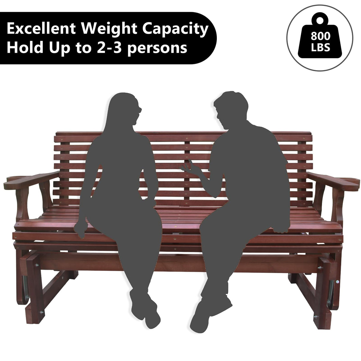 Beneouya 5FT Heavy Duty 800 LBS Outdoor Porch Glider Bench with Cupholders – Comfortable 2-Seater in Dark Brown Beneouya